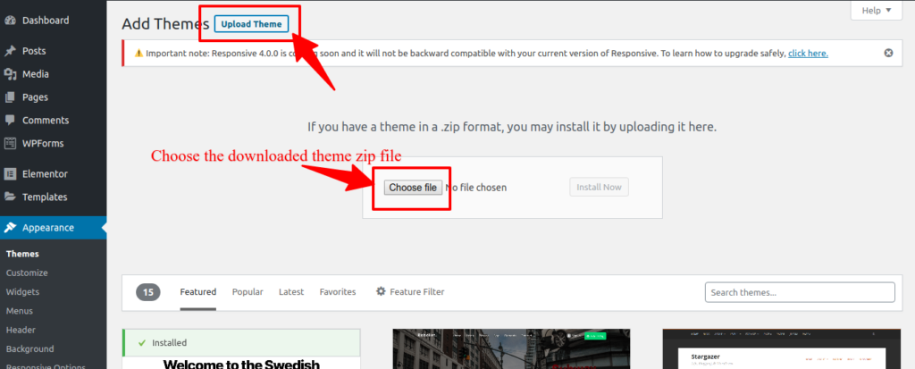 Upload theme