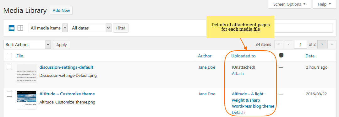 Media Attachment Page details