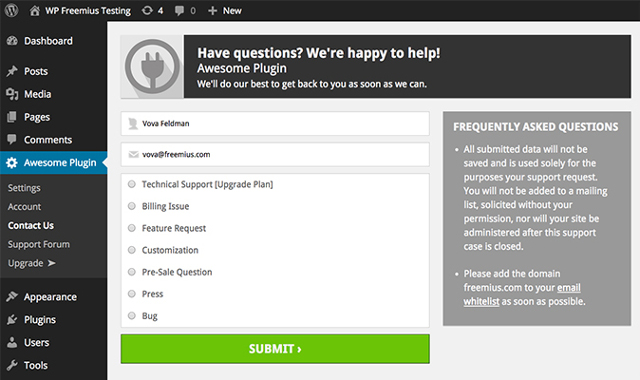 Freemius-Customer Support