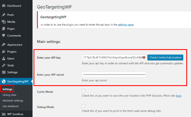 API keys and API secret