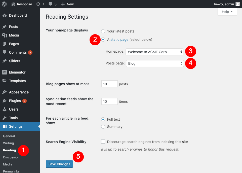 wordpress-set-homepage