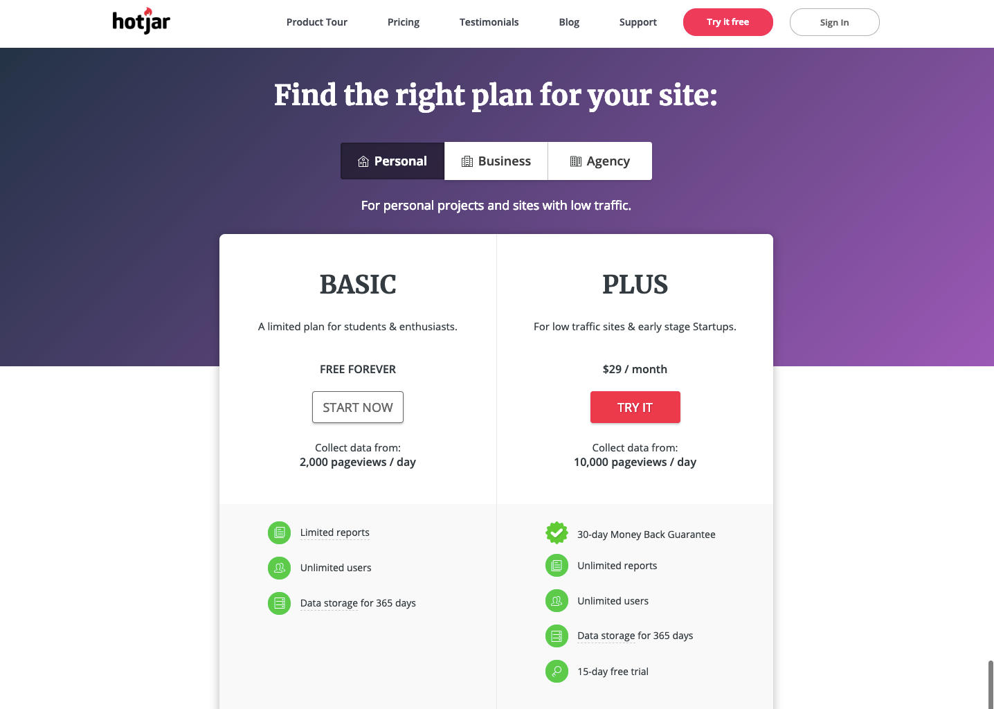 Pricing-Hotjar