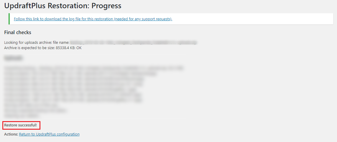 Restore successful