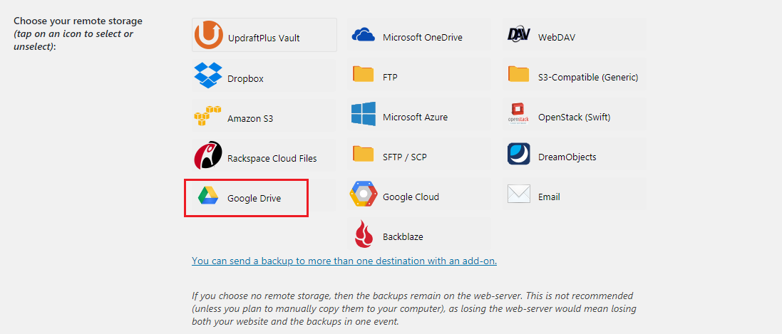 Select the remote storage