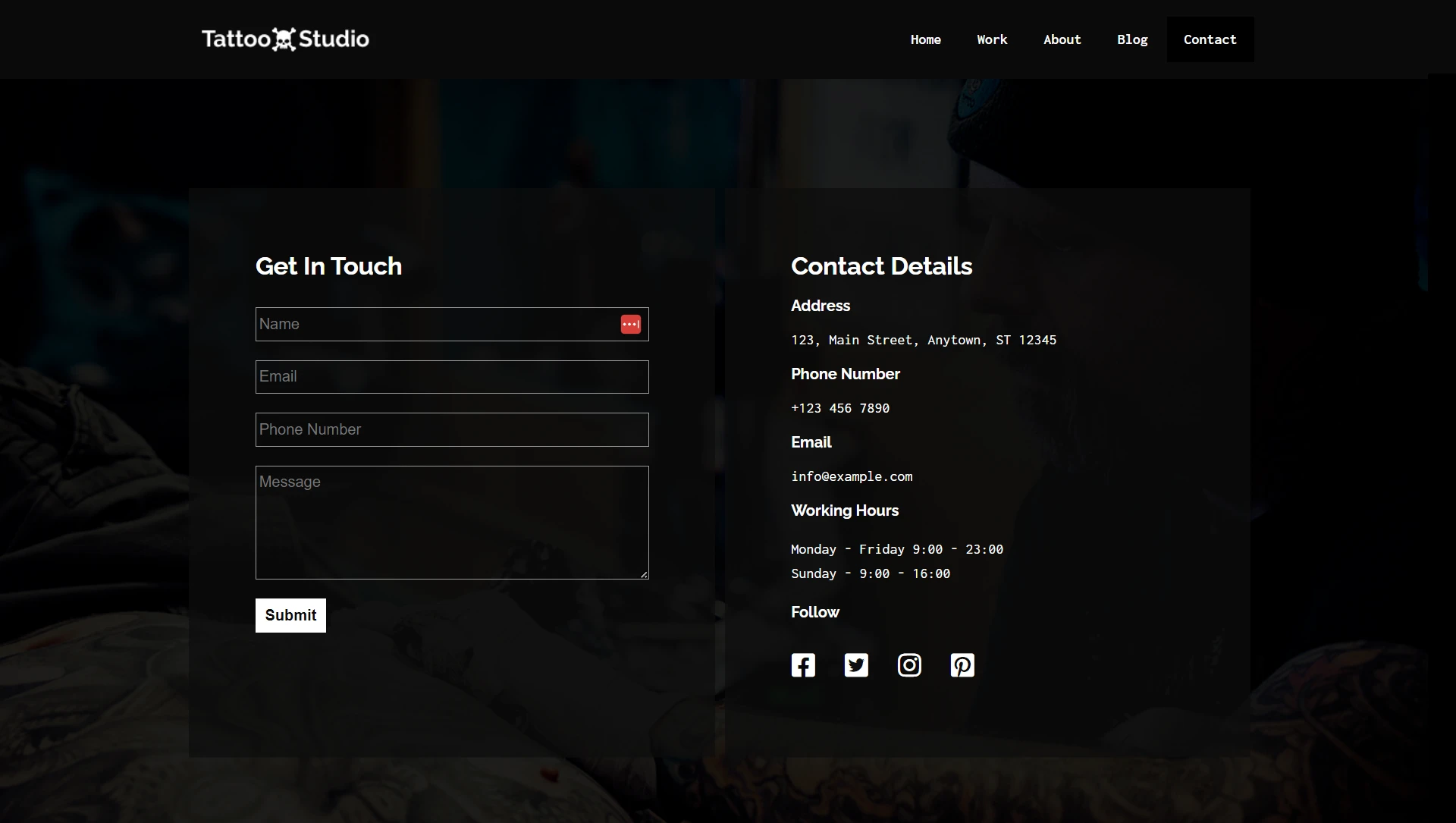Tattoo studio website
