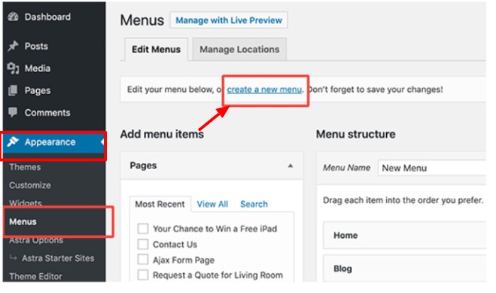 WordPress- Create a new menu