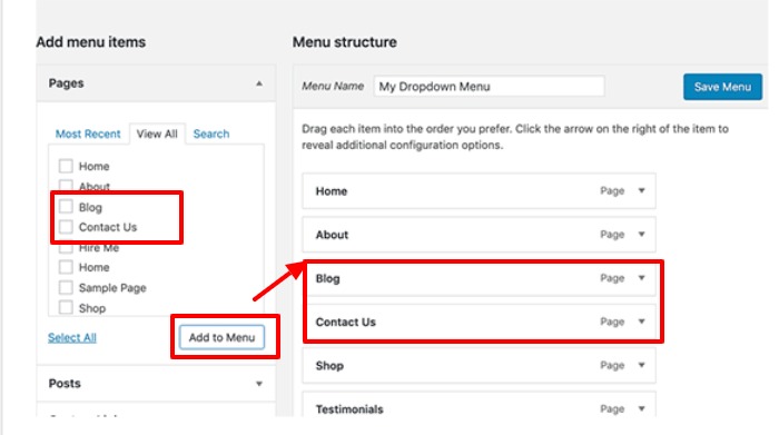 WordPress- create dropdown menu