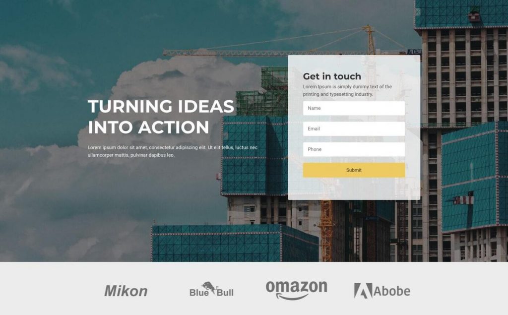 Construction WordPress landing page theme