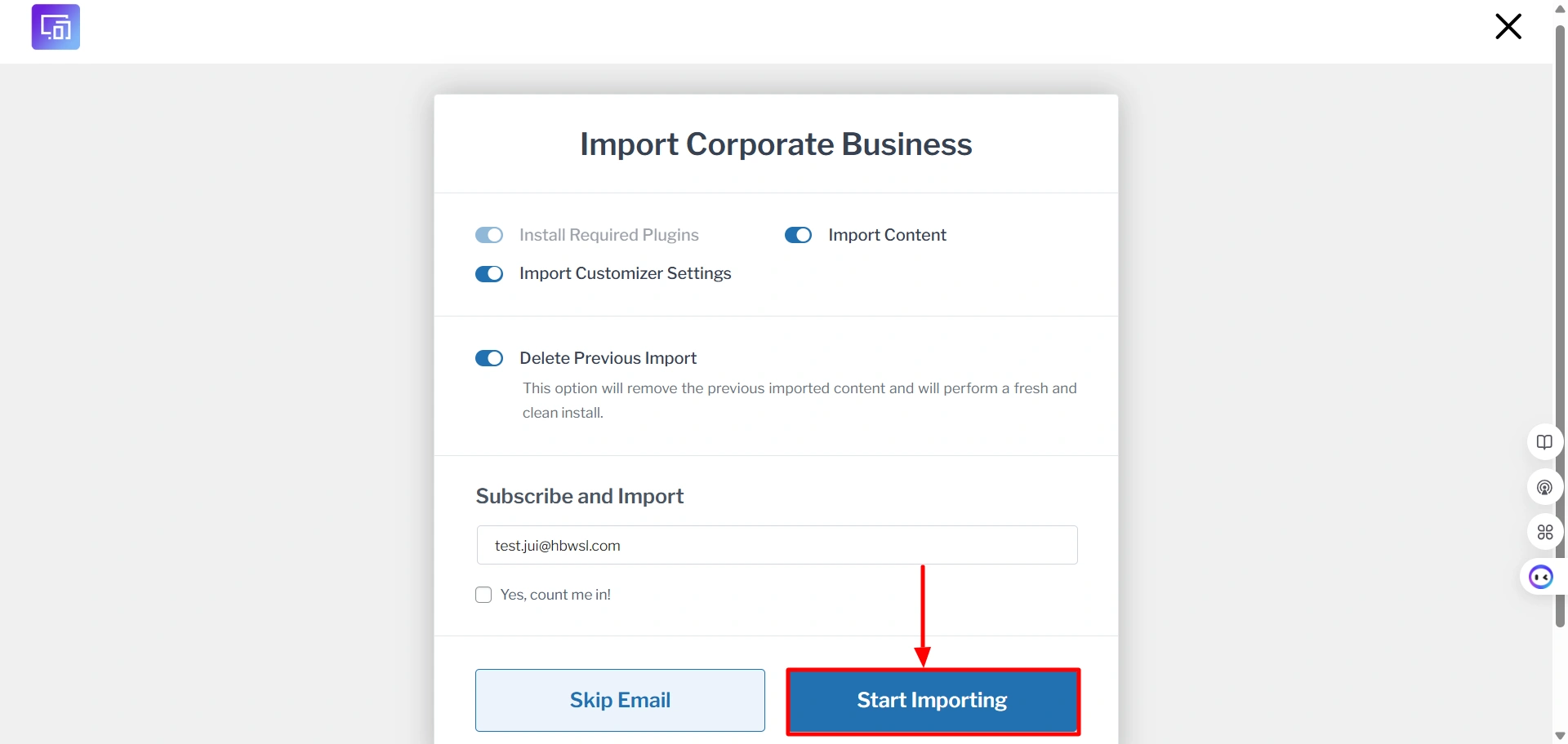 one-click website setup