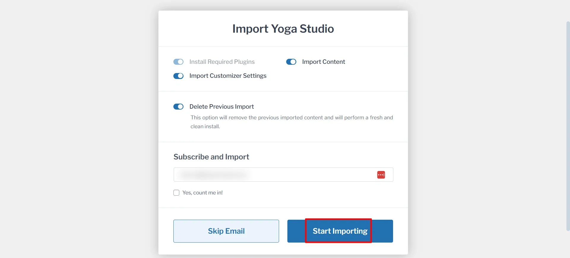 Select the Start Importing button