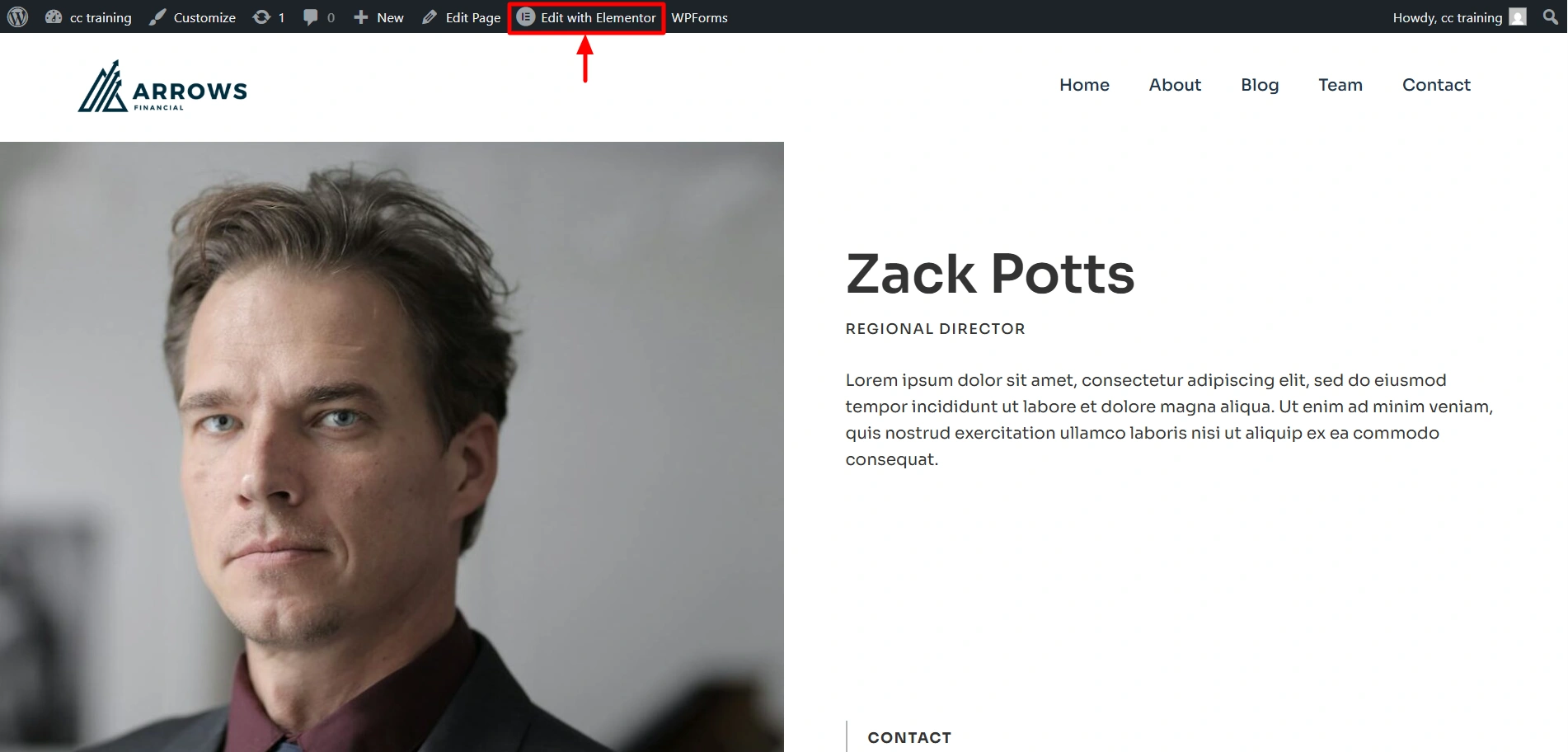 Edit site with elementor