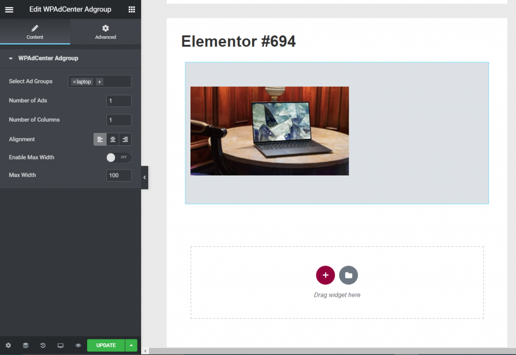 Elementor ads display