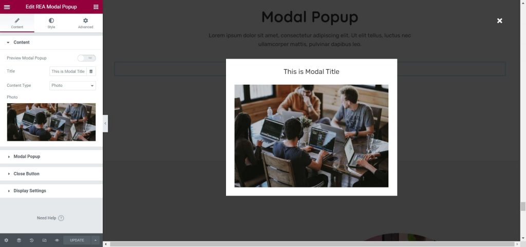 REA Modal Popup Widget