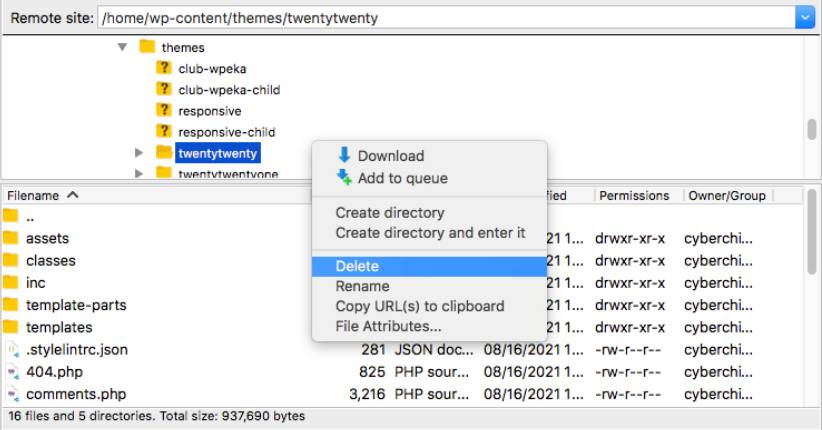 Delete theme - FTP