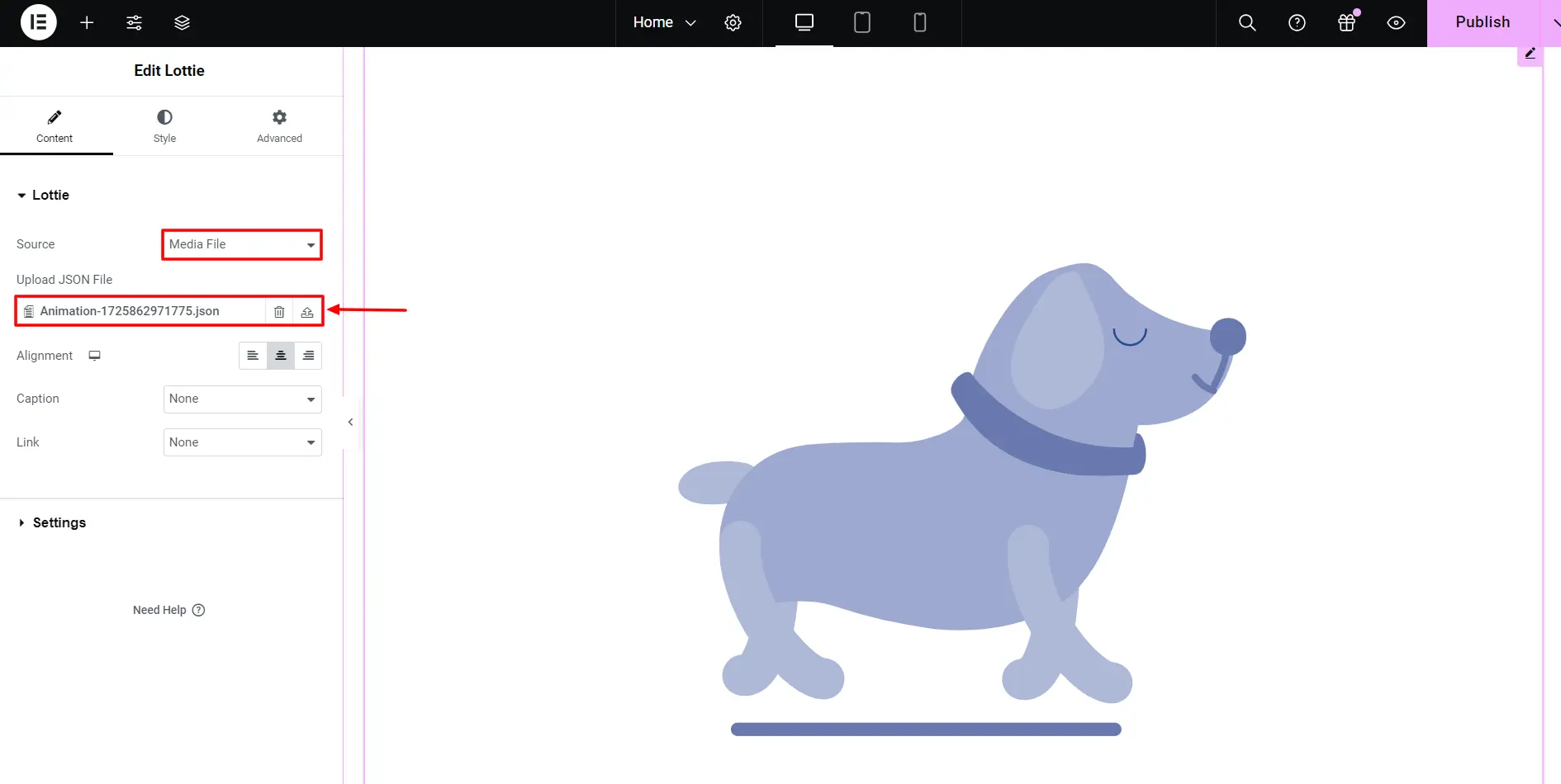 Uploading Lottie Animation