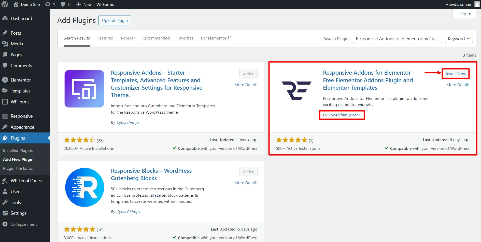 Installing Responsive Addons for Elementor Plugin