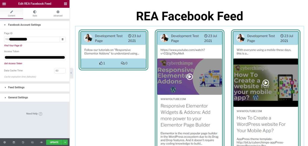 content - Facebook feed