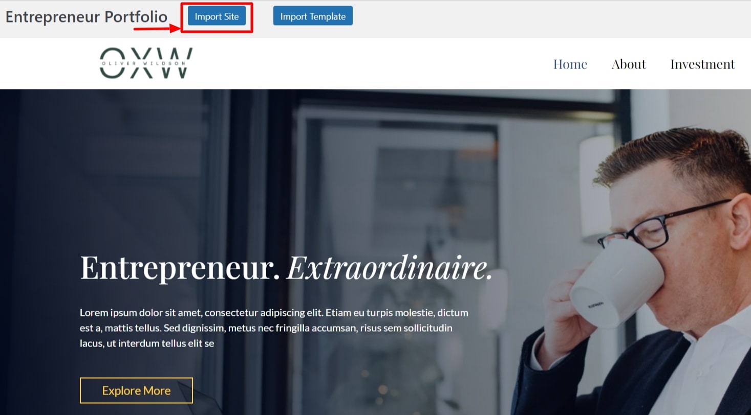 Click on Import Site