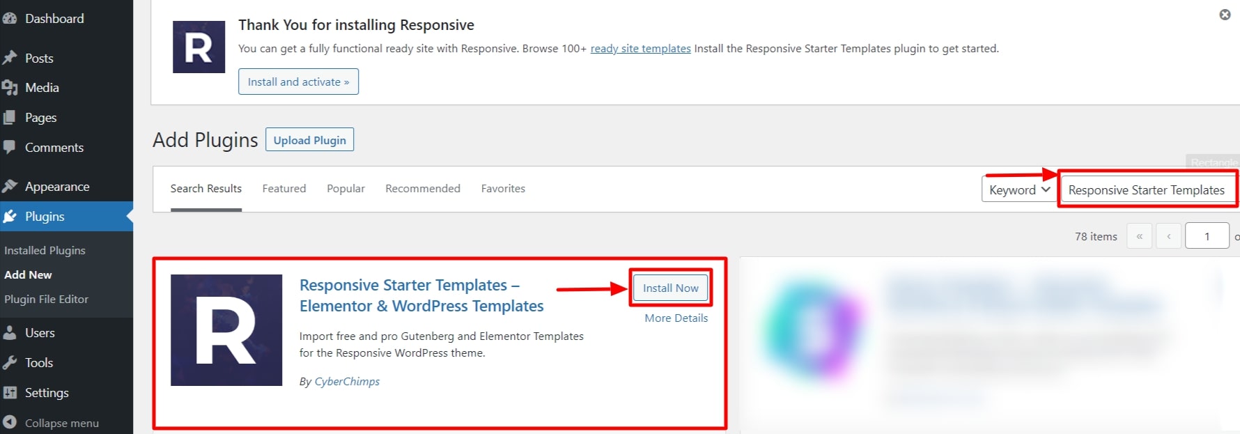 Install Responsive Starter Templates Plugin