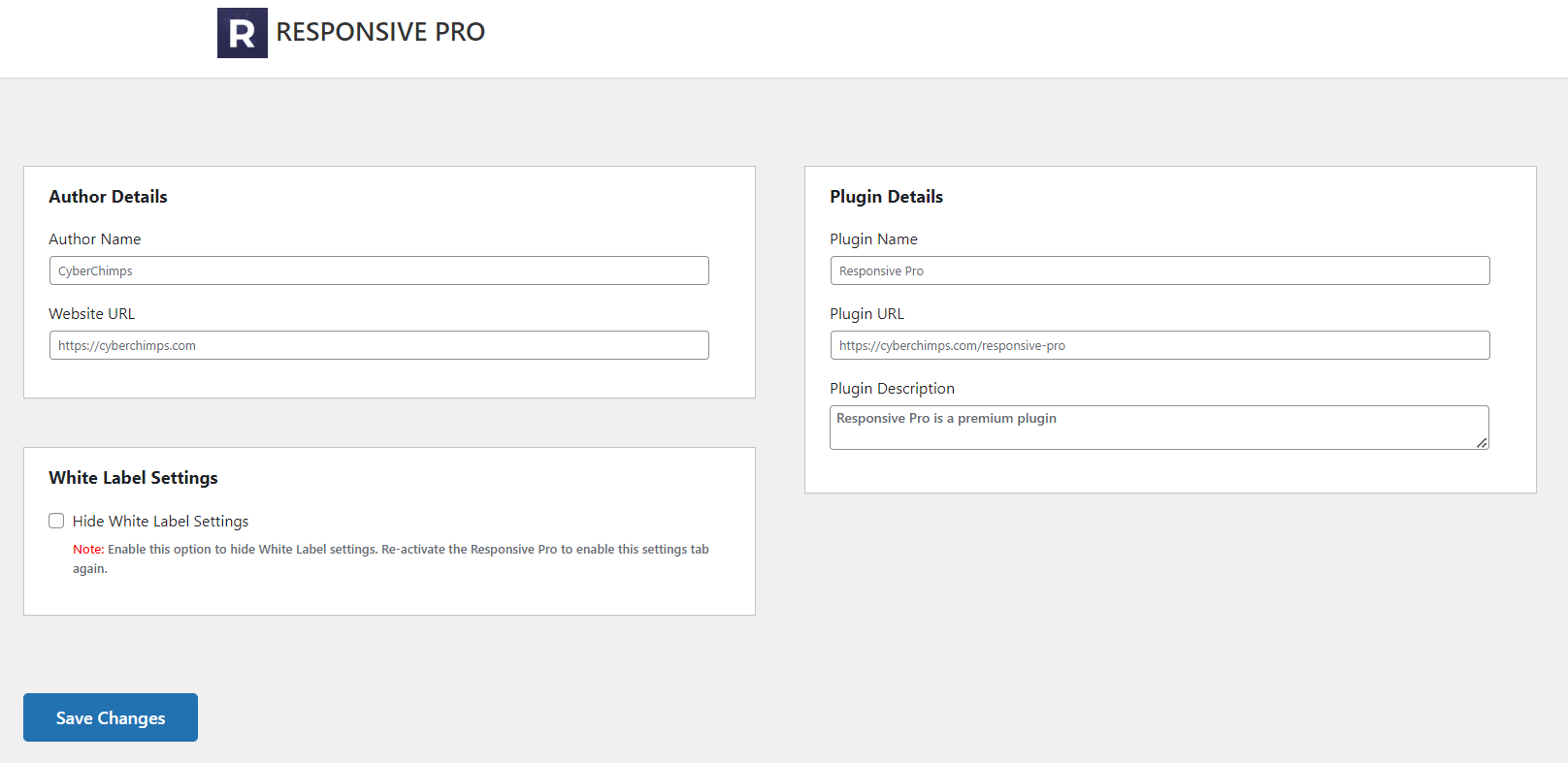 Responsive themes white label settings
