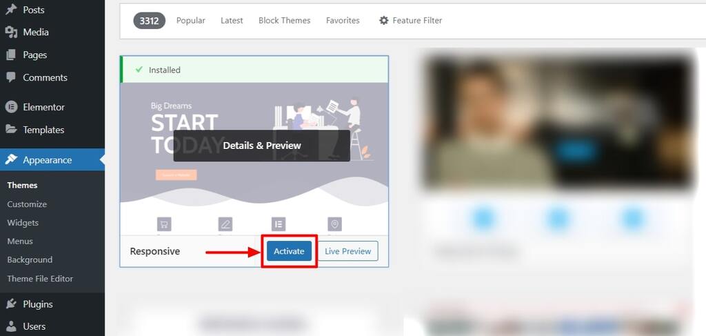 Activate Responsive theme