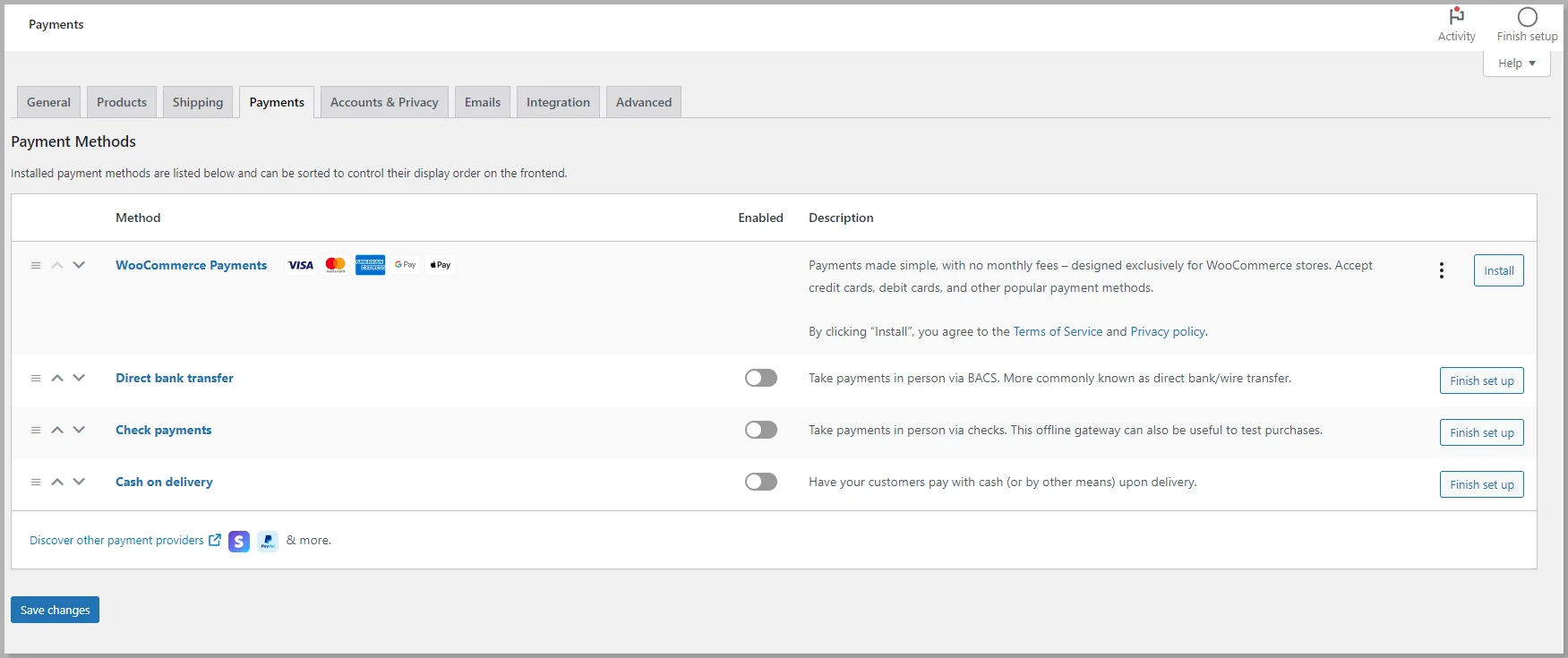 Payments tab