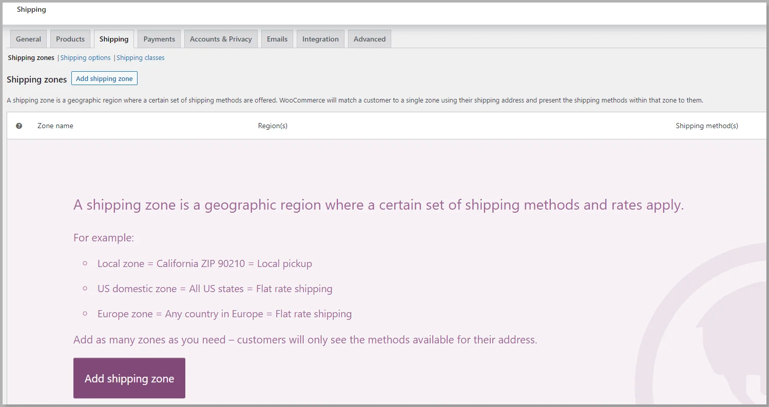 Shipping tab