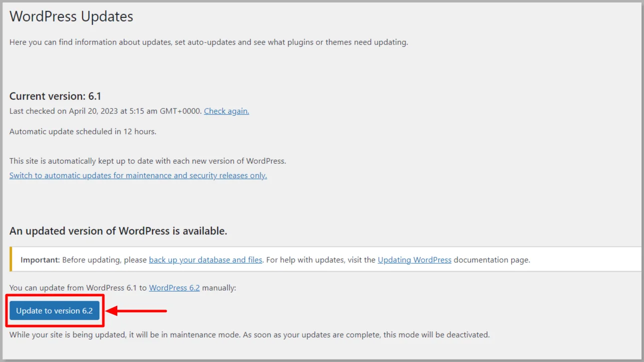 WordPress update