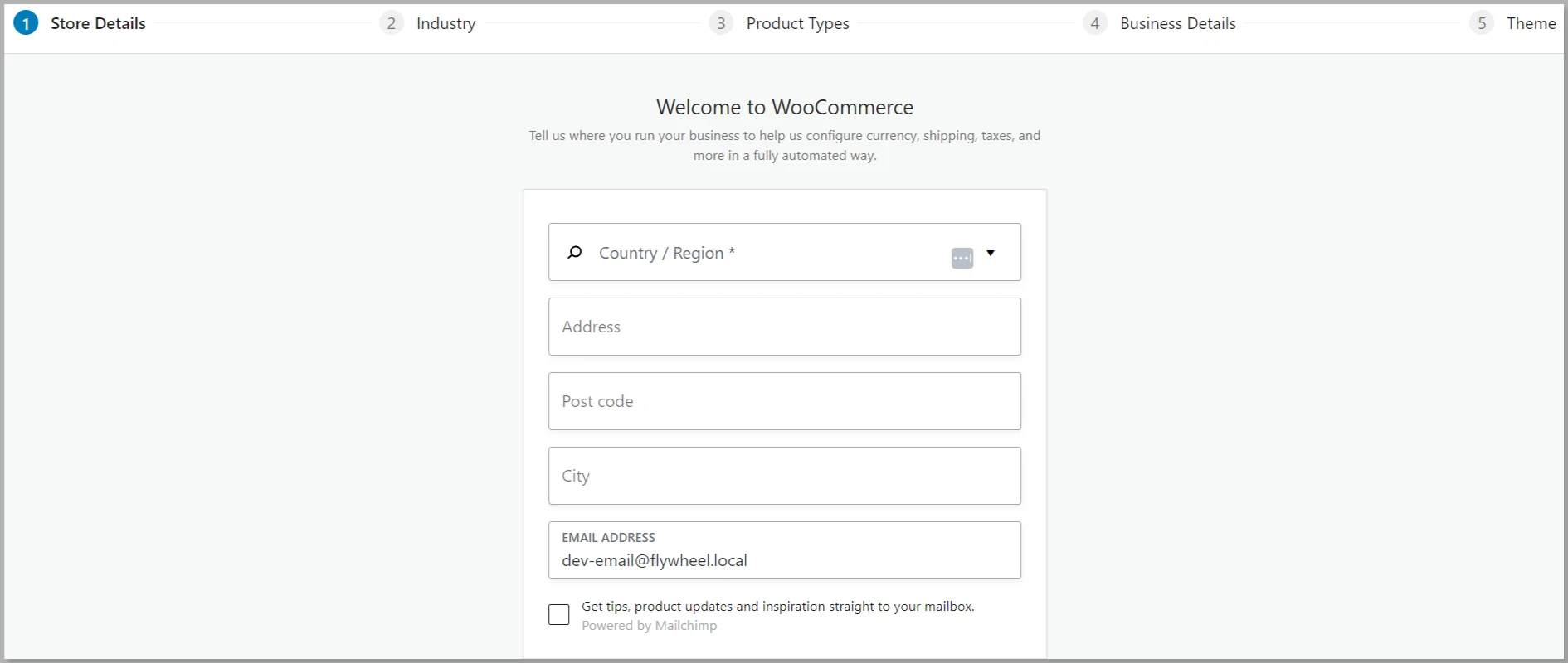 WooCommerce setup wizard