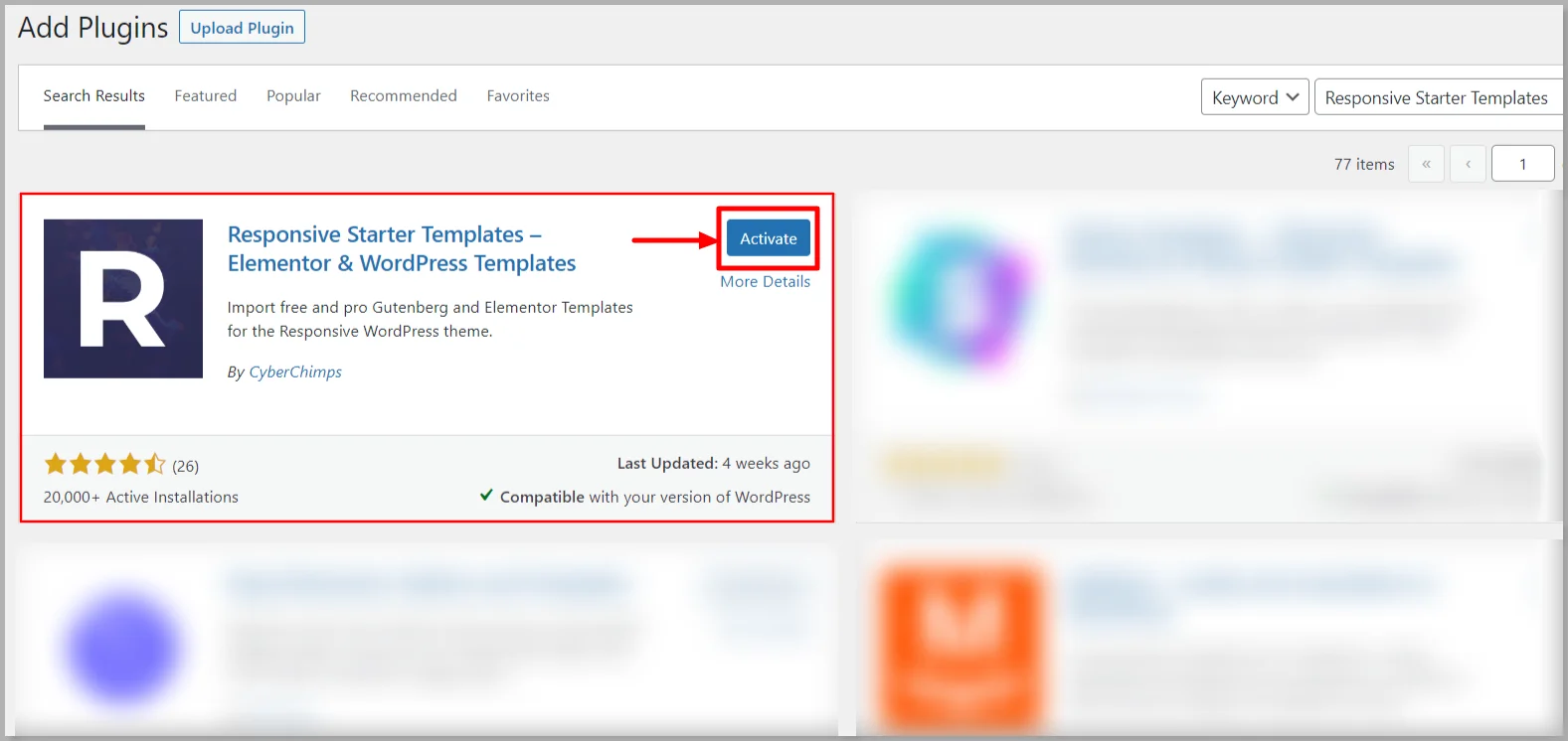 Activate Responsive Starter Templates plugin