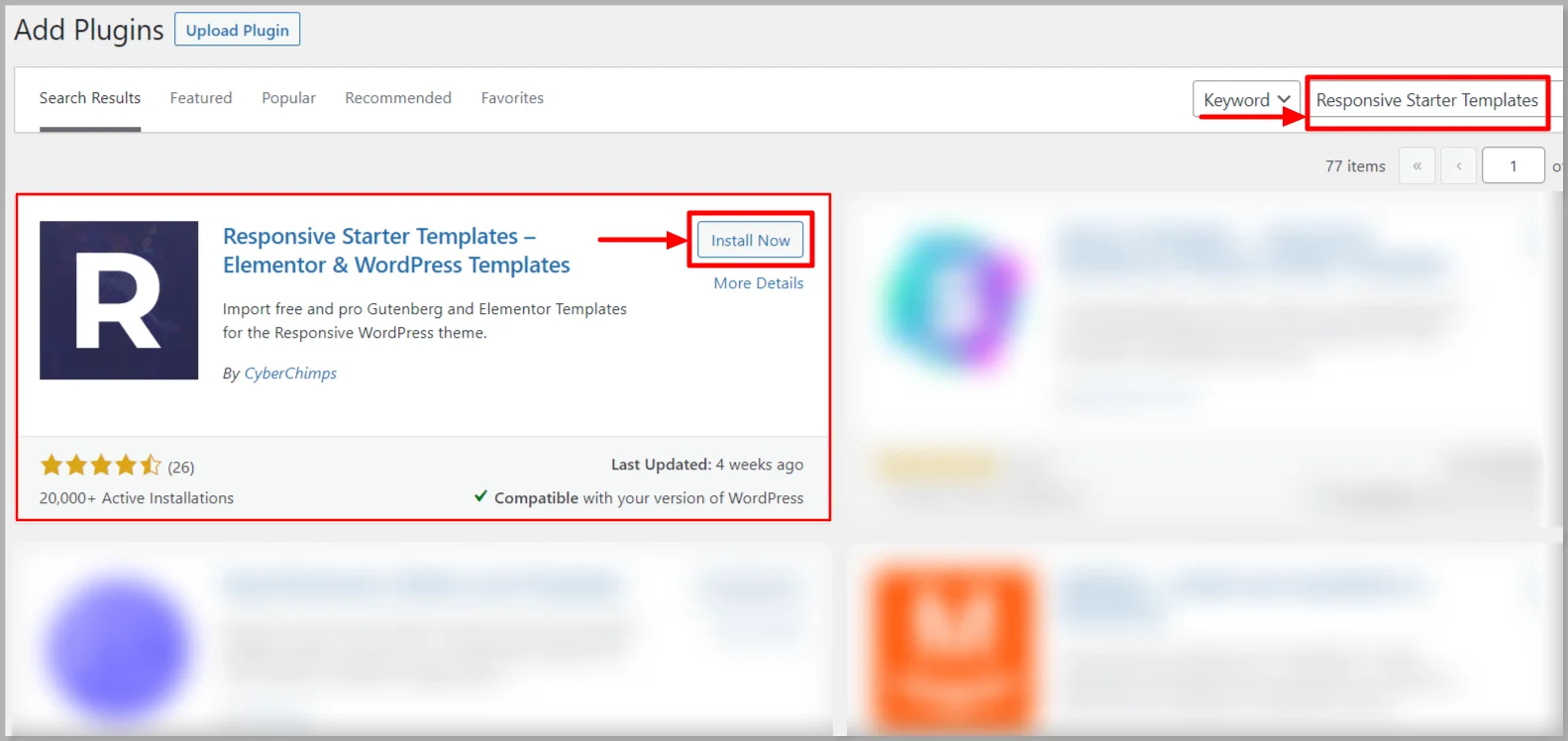 Install Responsive Starter Templates plugin