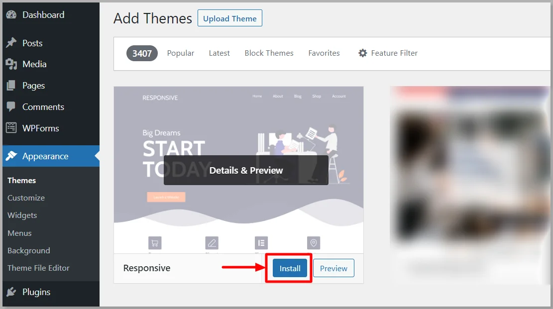Install Responsive WordPress theme