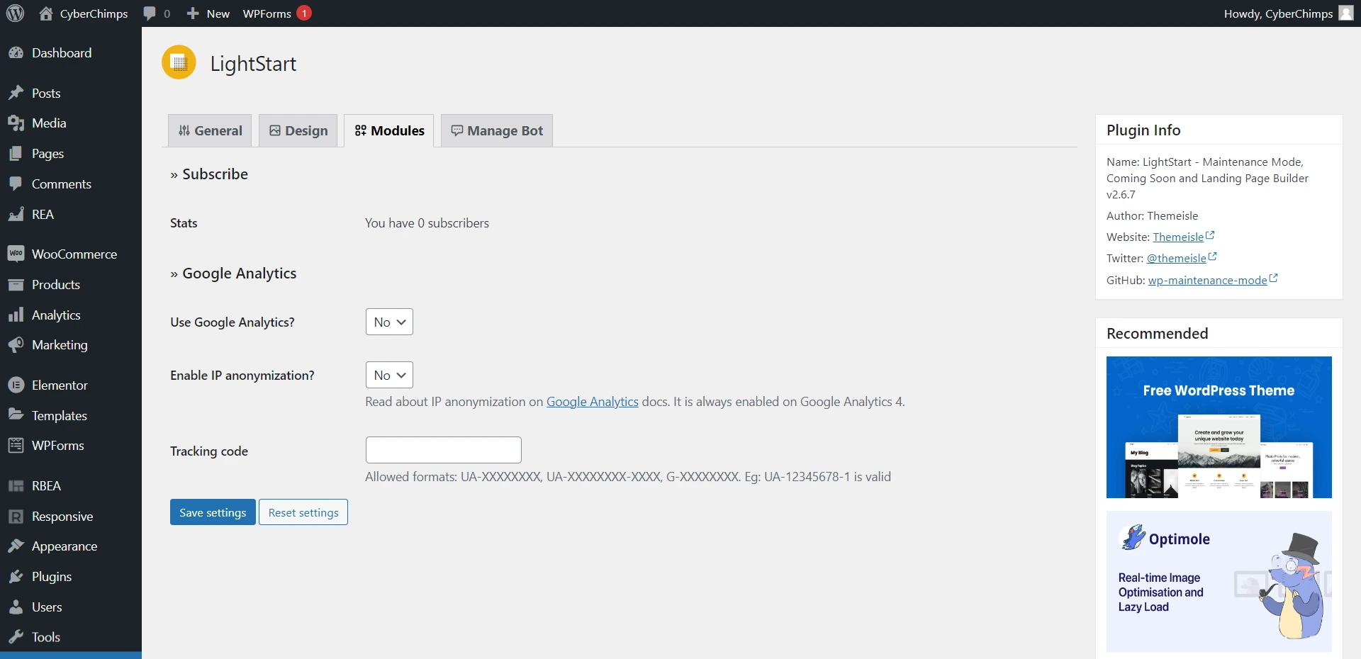 Modules settings