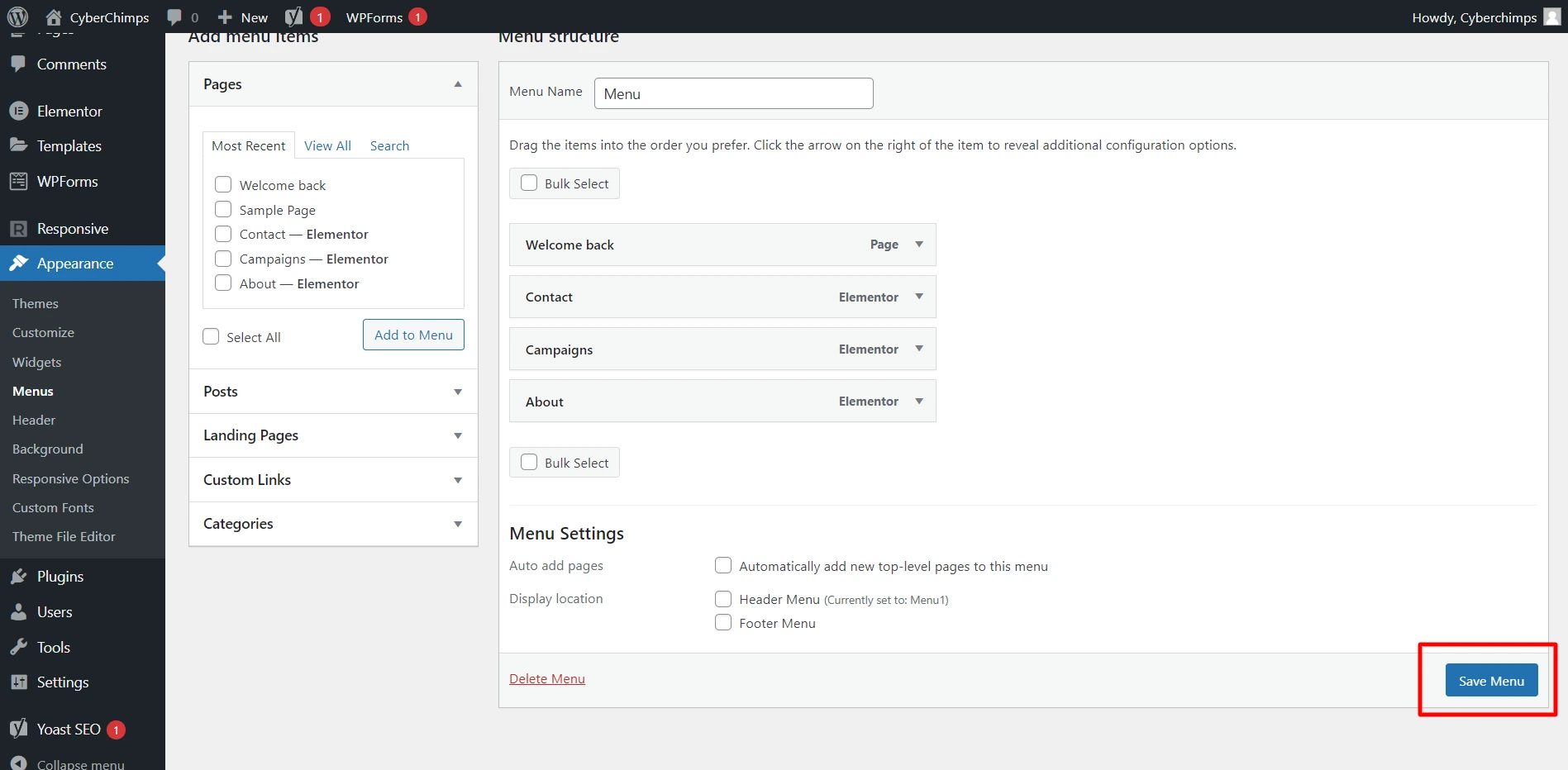Save Menu Button