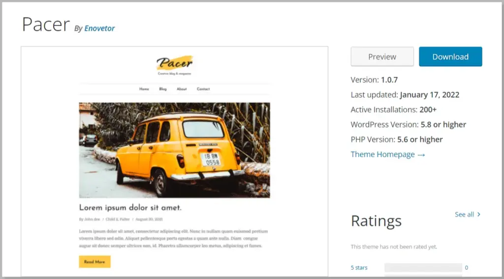 Pacer- Free WordPress full site editing theme