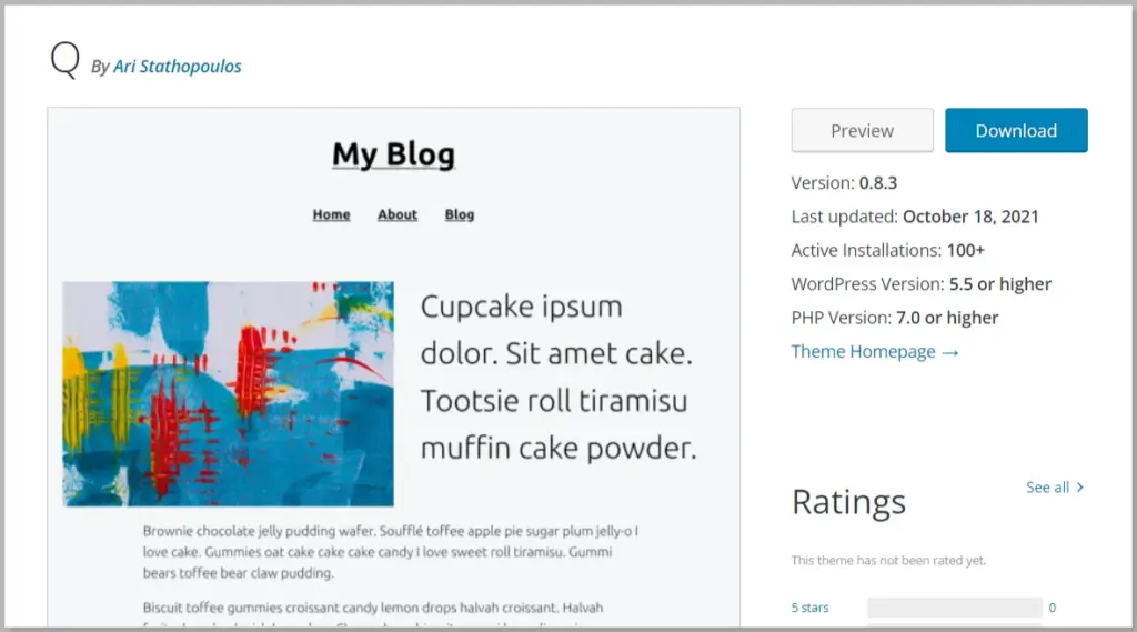 Q- Free WordPress block based theme