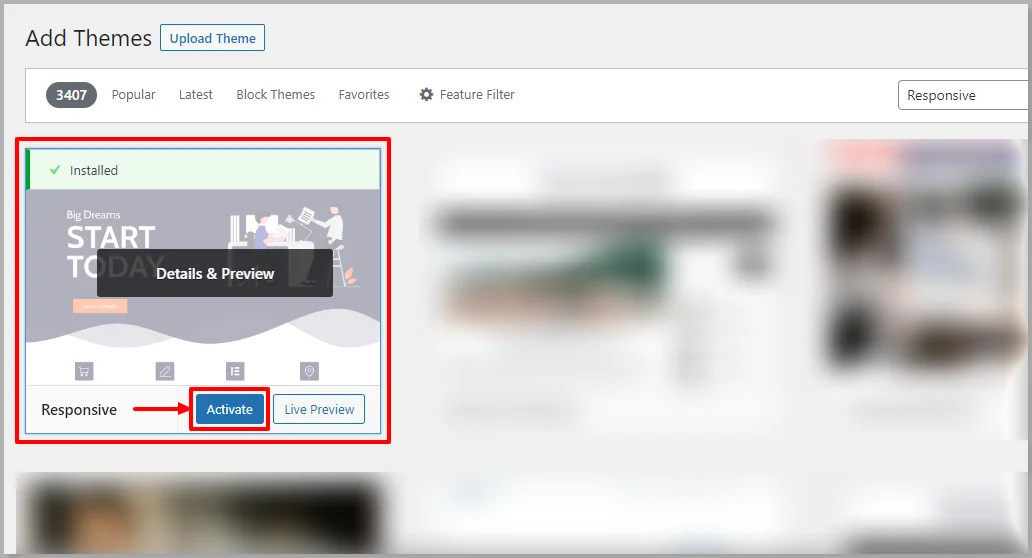 Activate Responsive theme