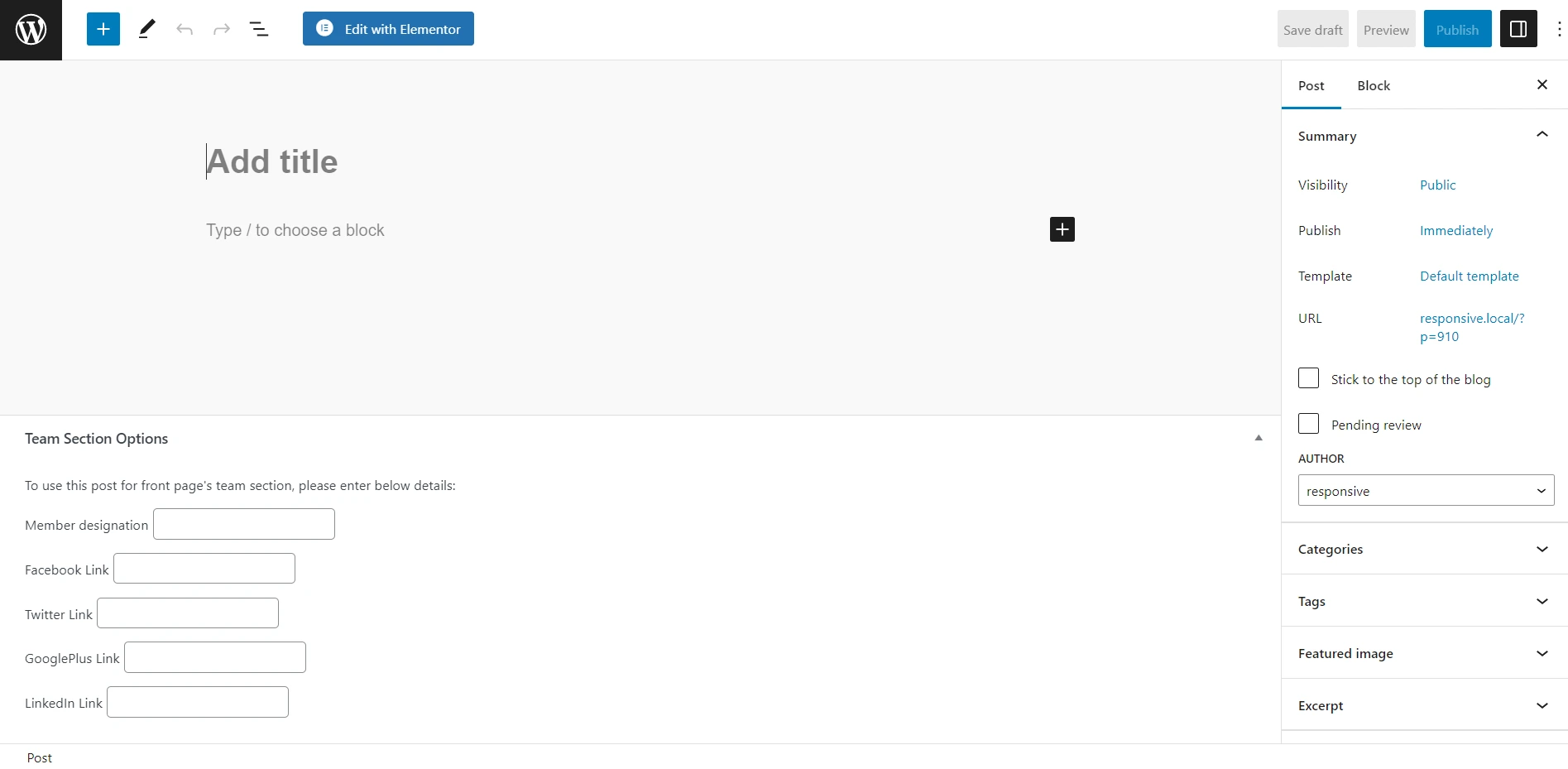 Add New Post - WordPress Block Editor