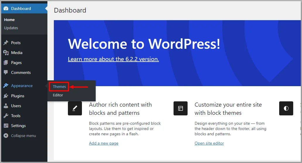 Themes Option in WordPress dashboard