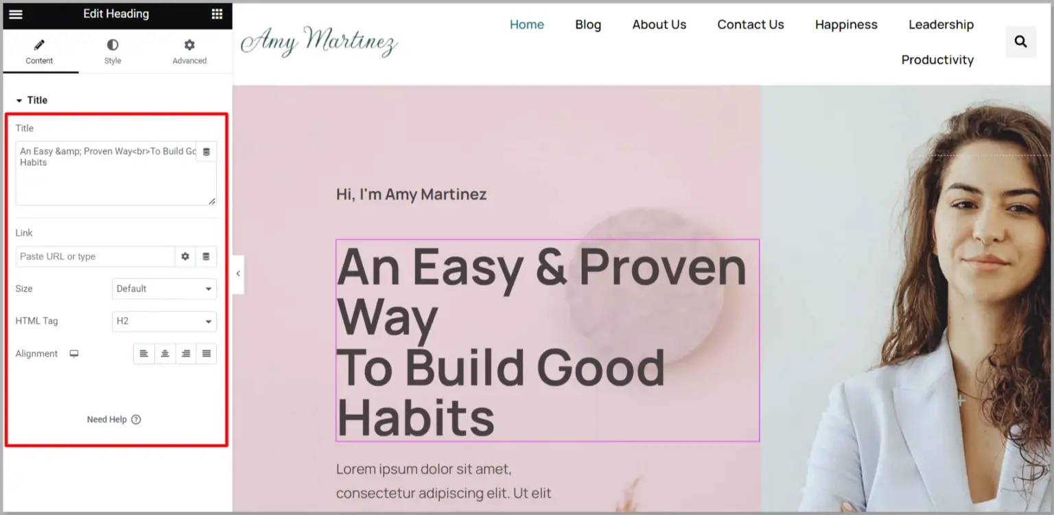 Edit text using Elementor