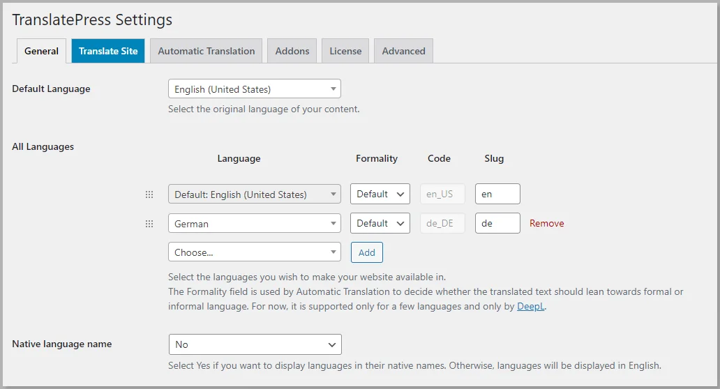 Choose desired languages