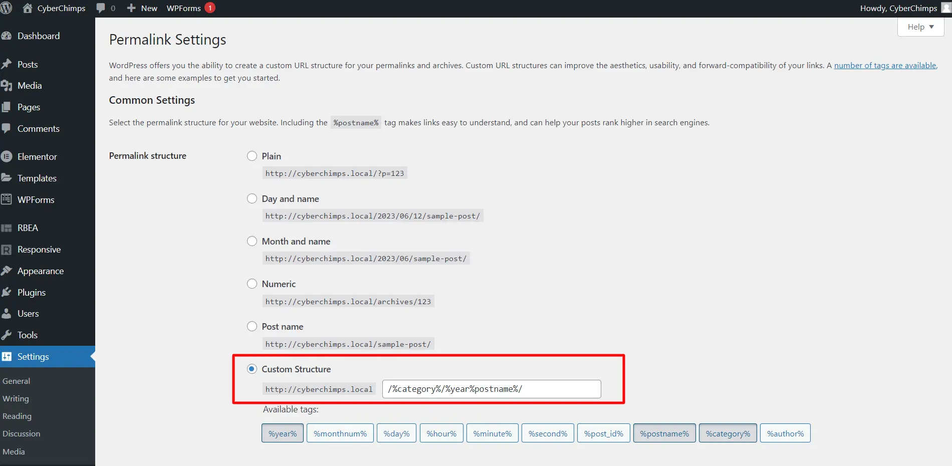 Custom Permalink Settings