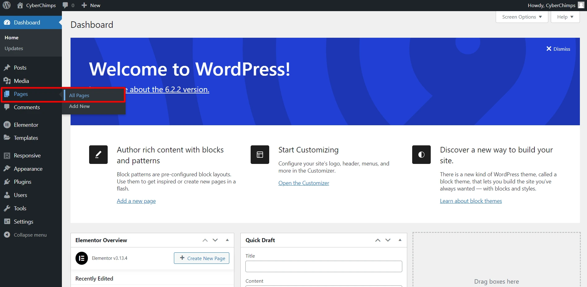 WordPress Dashboard - All Pages