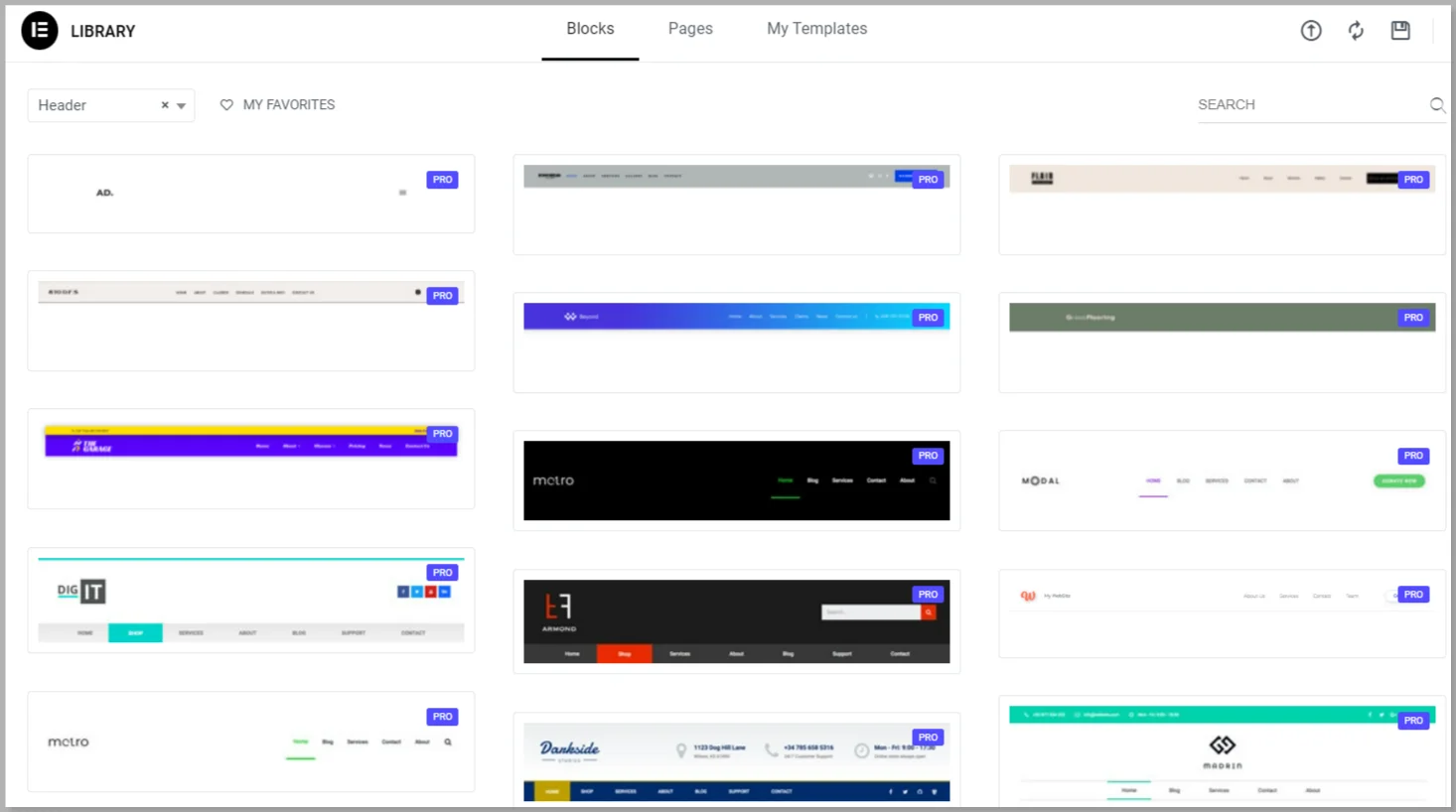 Elementor header templates