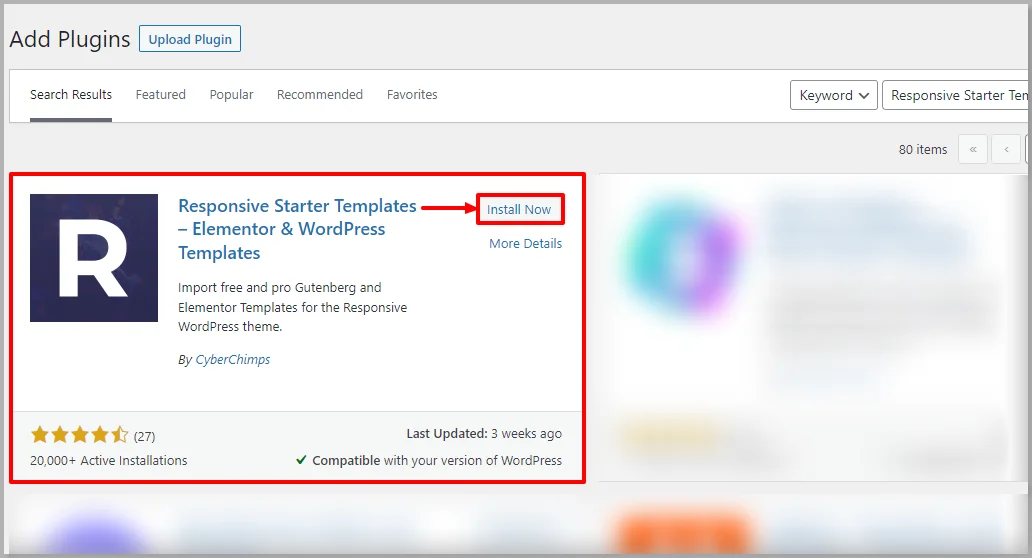 Install Responsive Starter Templates plugin