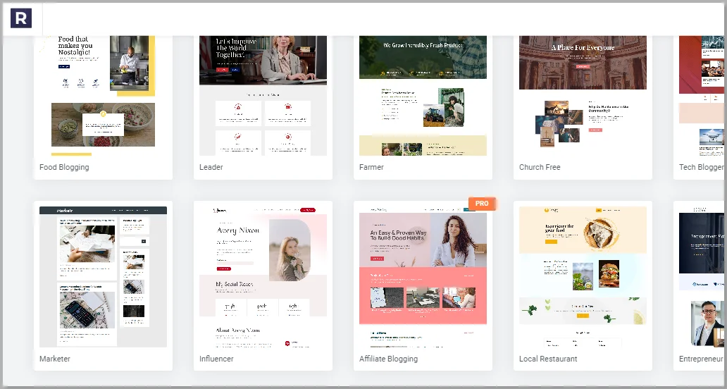 Choose a template for your landing page