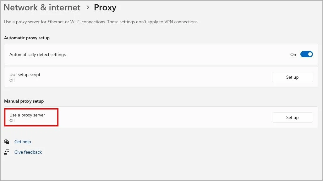 Proxy settings