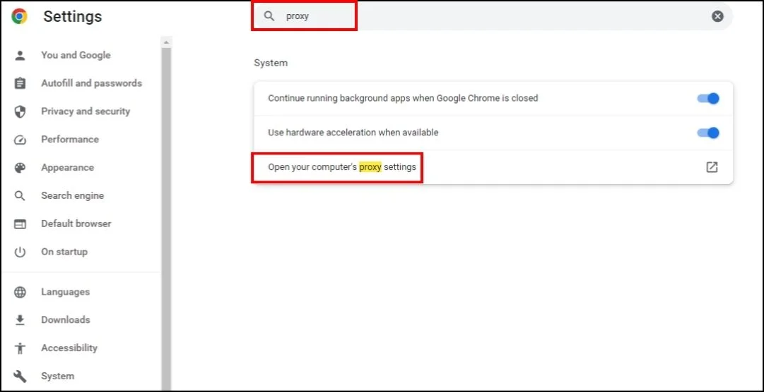 Search for proxy