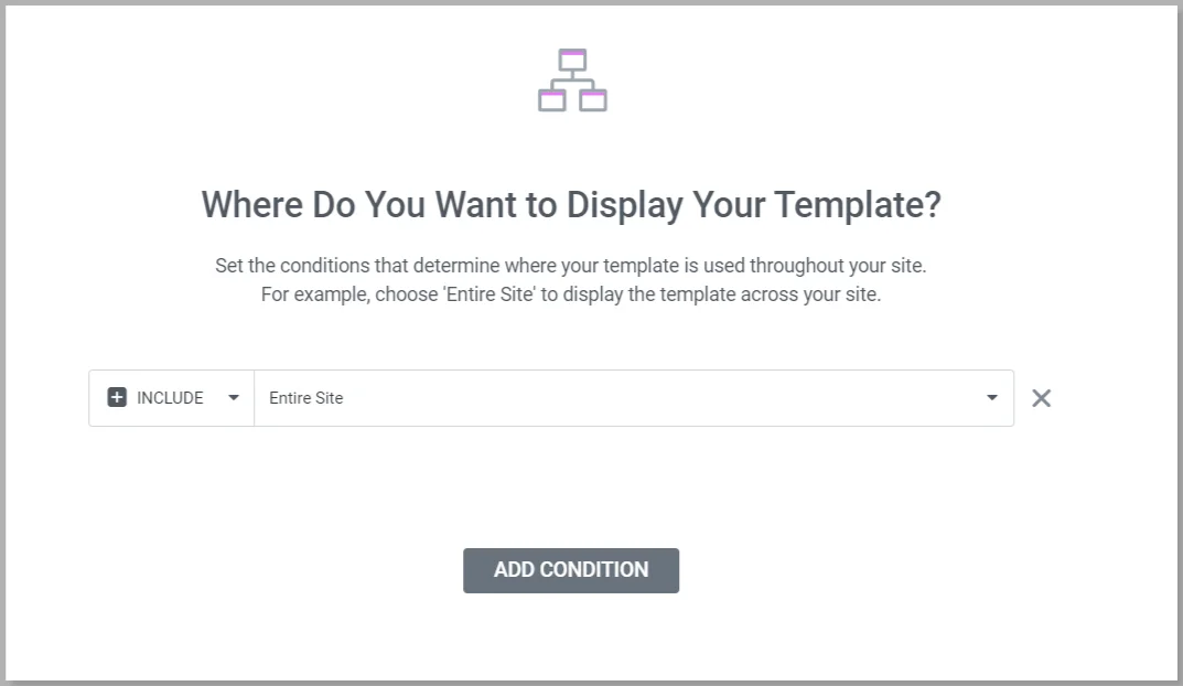Where to display the Elementor header template