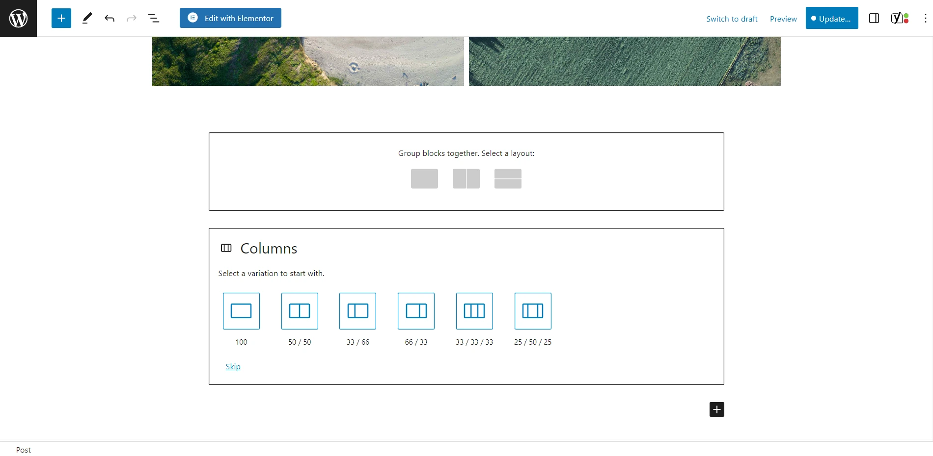 Empty Groups of WordPress Block Editor